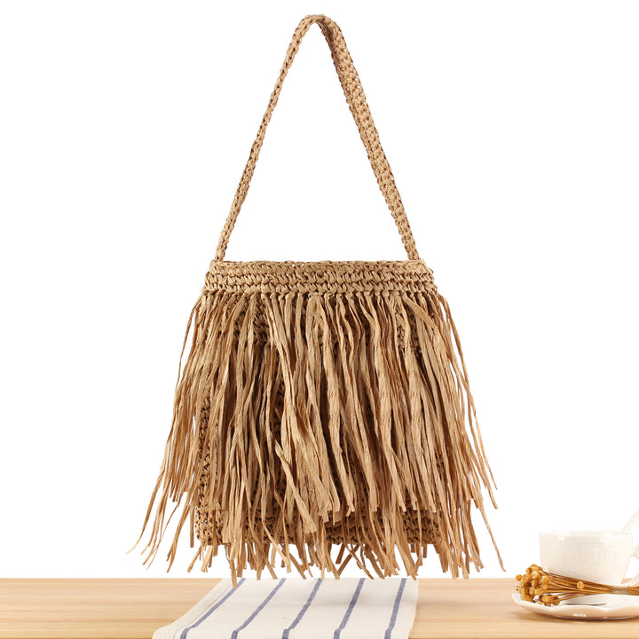 Trendy Straw Bag with Fringed Design Kalsten