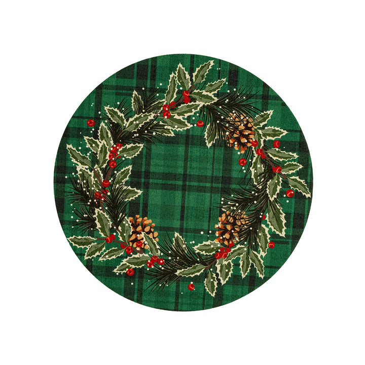 Round wipeable placemat with Christmas pine cone and holly wreath motif Kalsten