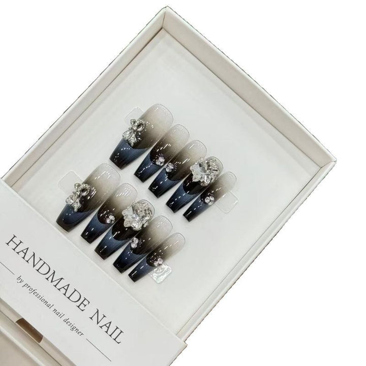 Artistic Ombre Press-On Nail Set with Rhinestone Accents
