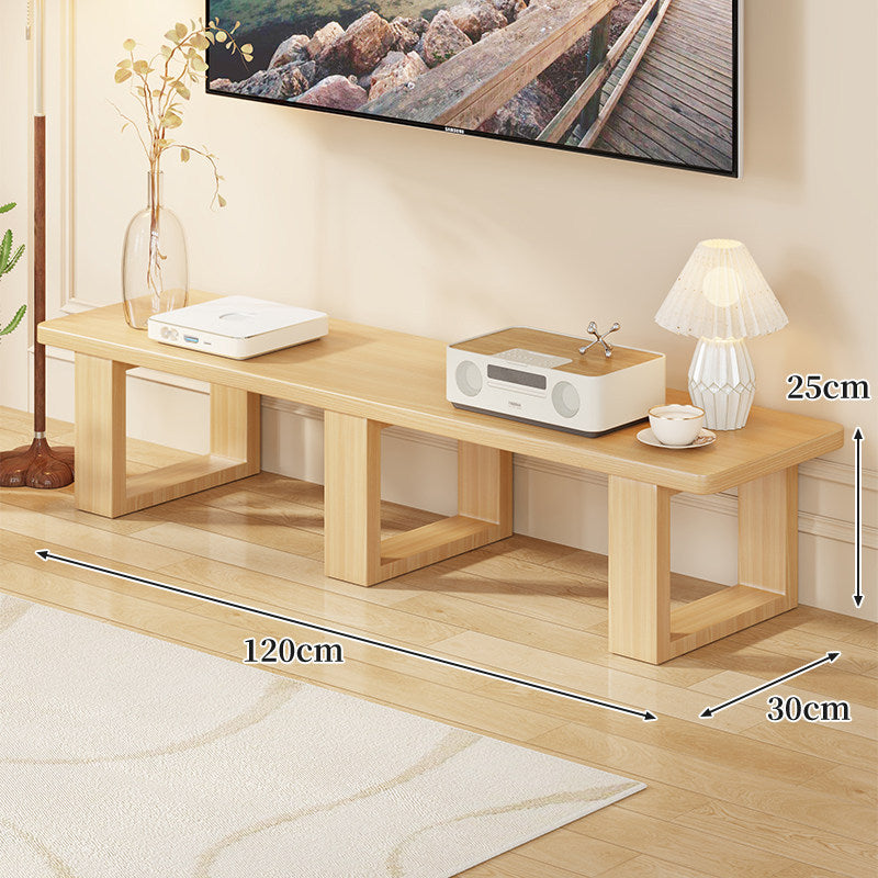 Low Solid Wood TV Media Console Bench with Open Rectangular Legs