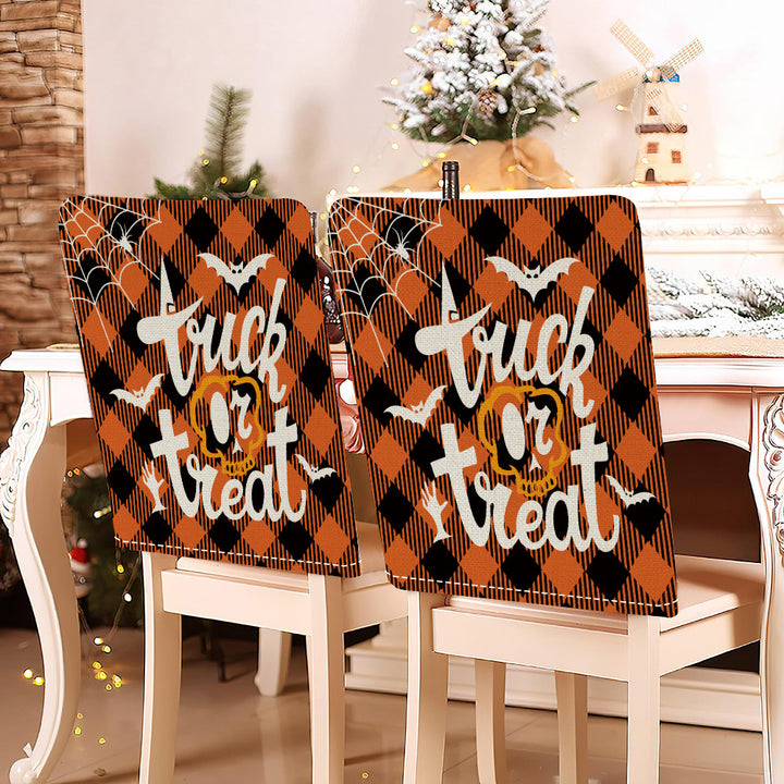 festive Halloween chair covers made of stretchable polyester with witch hat and lettering design