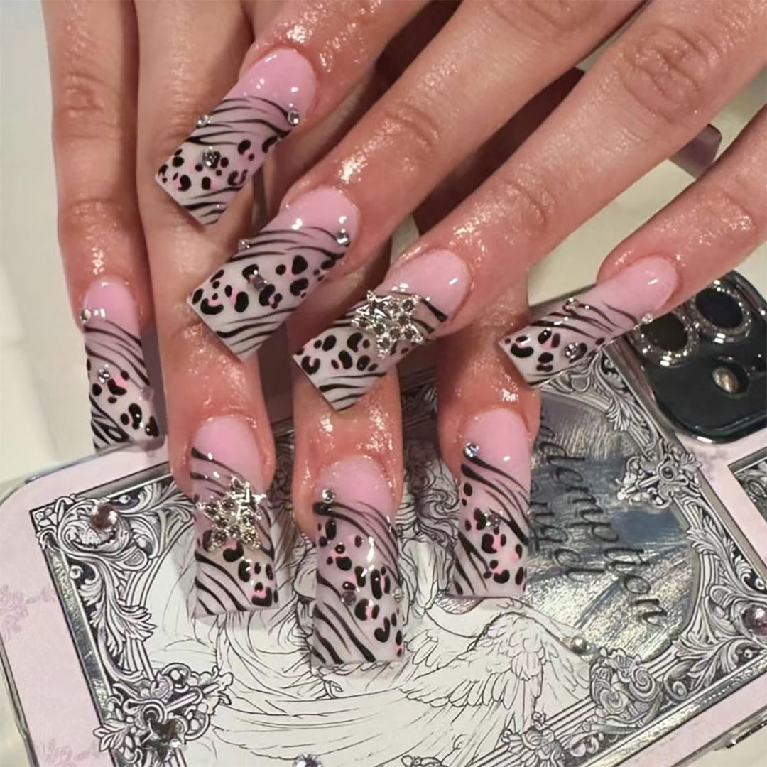 Artistic Design Press-On Nails with Glitter Accents