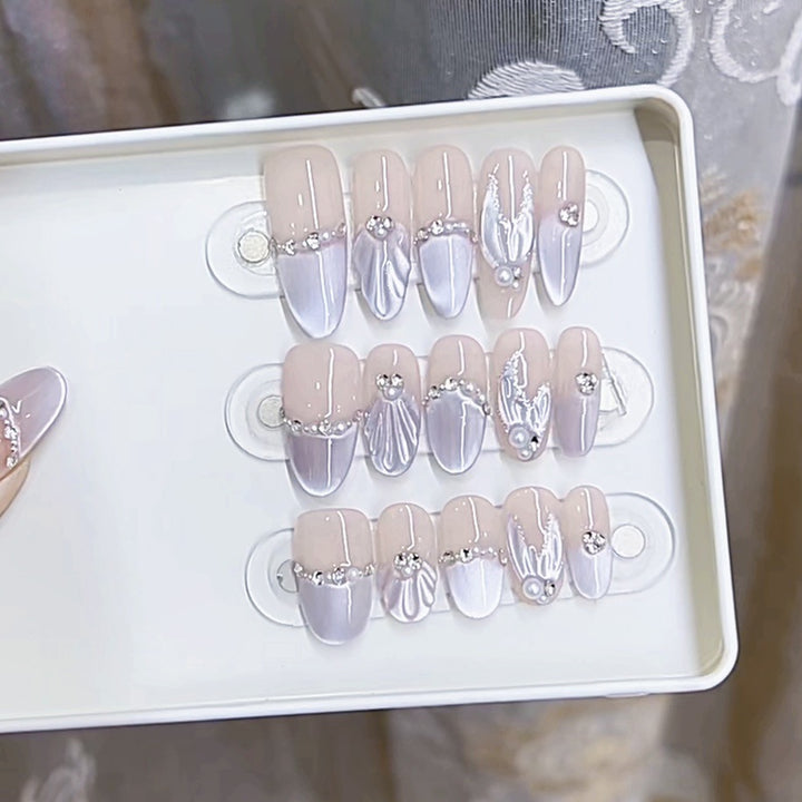 Premium Decorative Press-On Nail Set with Iridescent Accents Kalsten