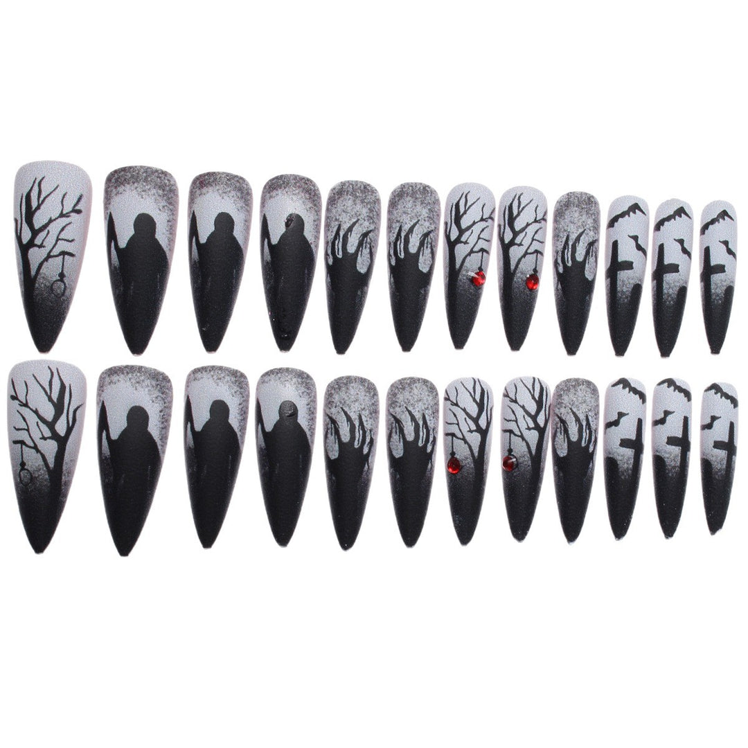 Creative press-on nails with a dark Halloween design Kalsten