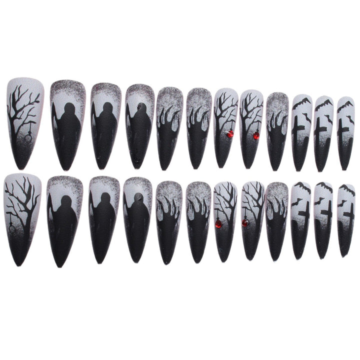 Creative press-on nails with a dark Halloween design Kalsten
