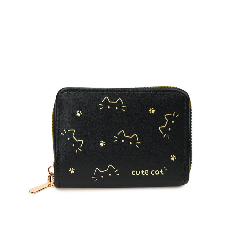 Playful Cat-Themed Compact Zip Wallet