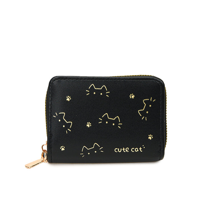 Playful Cat-Themed Compact Zip Wallet