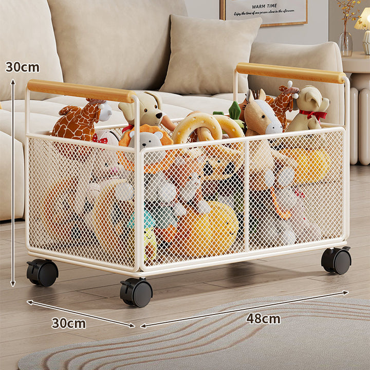 Breathable Diamond Mesh Toy & Home Storage Bin with Ergonomic Wooden Top Handles