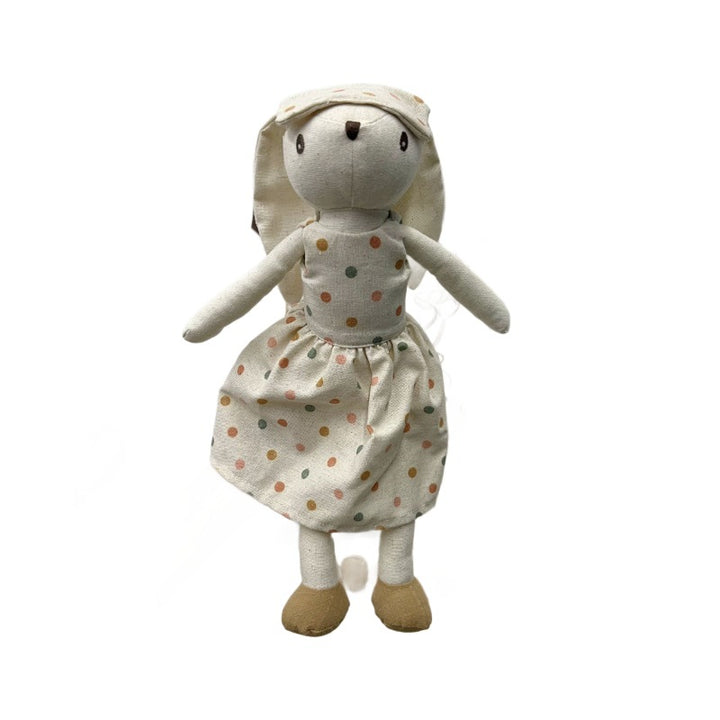 Plush Linen Bunny Doll with Long Ears Bow Tie and Removable Check Overalls