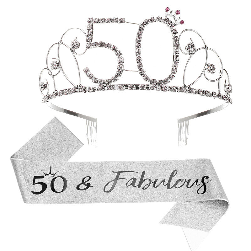 Ladies Glittering Tiara with Festive "50 & Fabulous" Design Kalsten