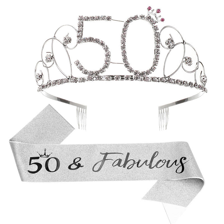 Ladies Glittering Tiara with Festive "50 & Fabulous" Design Kalsten