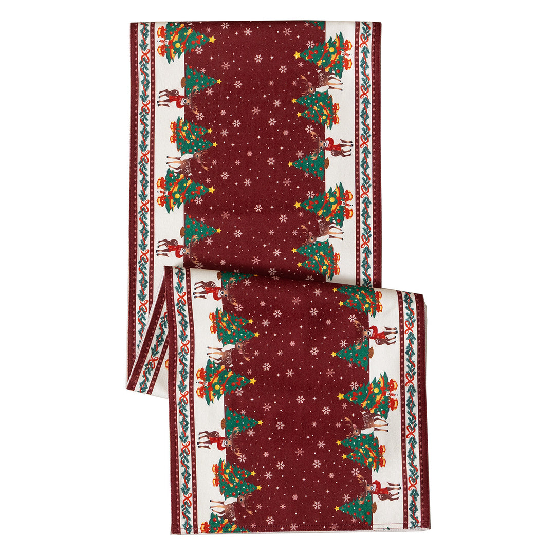 Table runner made of cotton blend fabric with a Christmas reindeer and star motif Kalsten