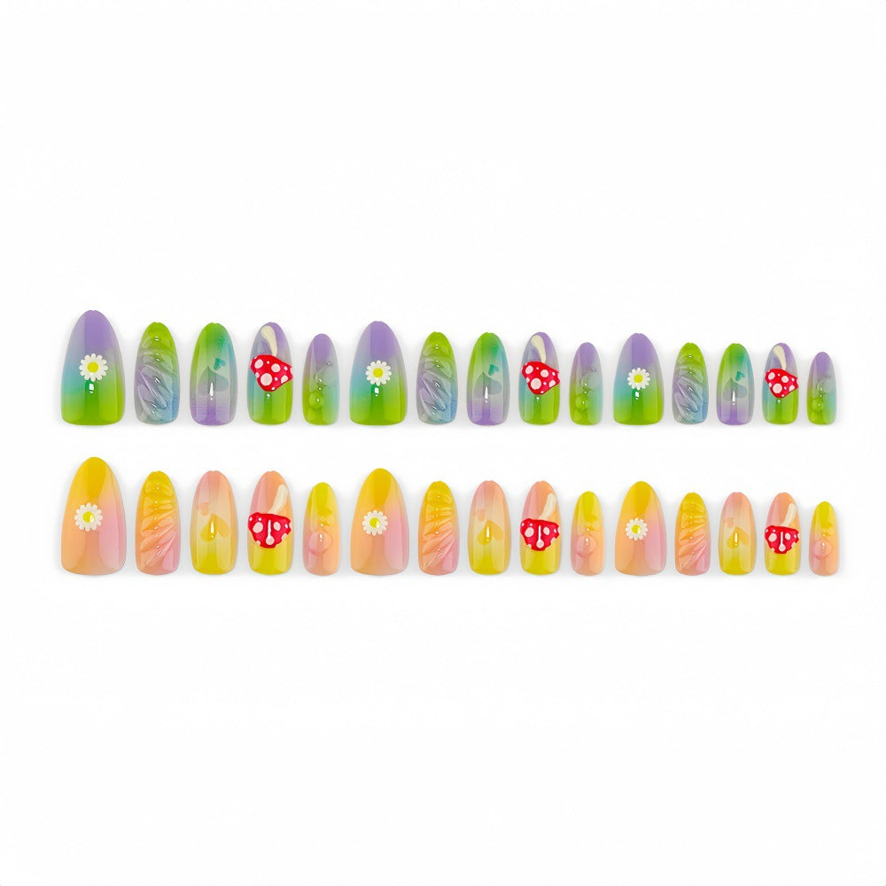 Creative Art Nails In Playful Leaf and Mushroom Design Kalsten