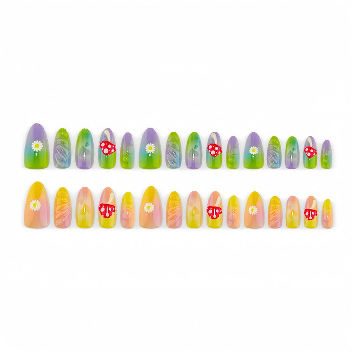 Creative Art Nails In Playful Leaf and Mushroom Design Kalsten