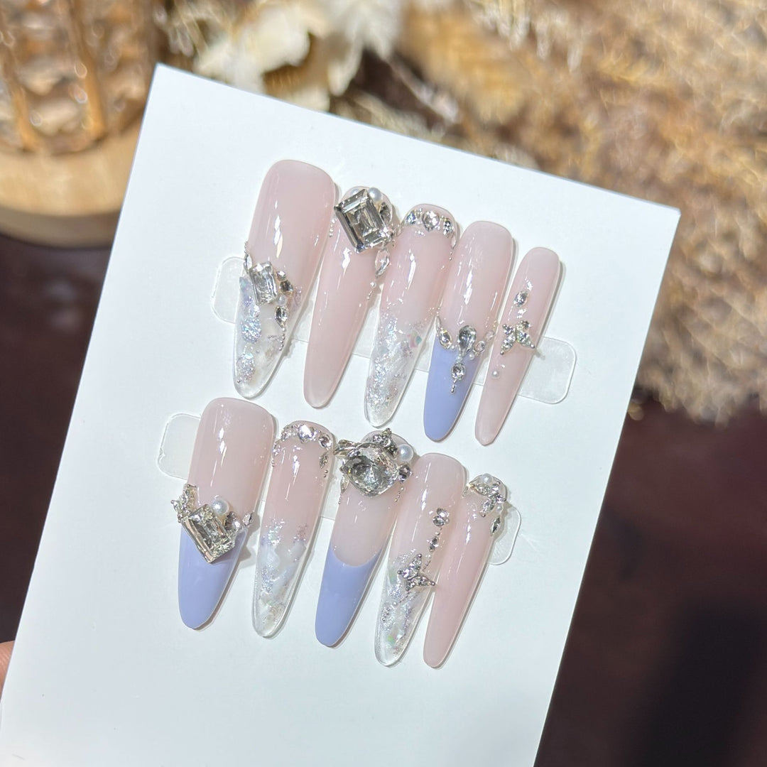 Elegant Stiletto Press-On Nail Art Set with Rhinestone Embellishments Kalsten