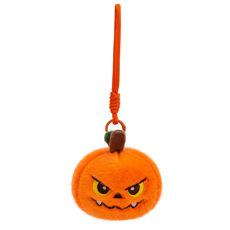 Plush pumpkin keychain with key ring and carabiner