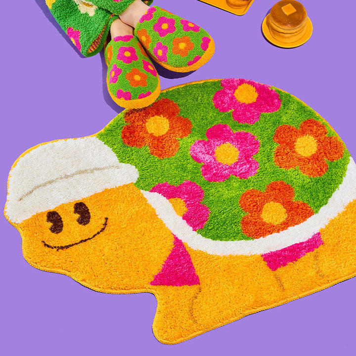 Floral Turtle-Shaped Bath Mat
