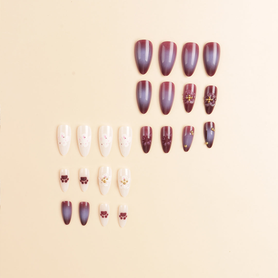 Floral Embellished Stiletto Nail Art Kalsten