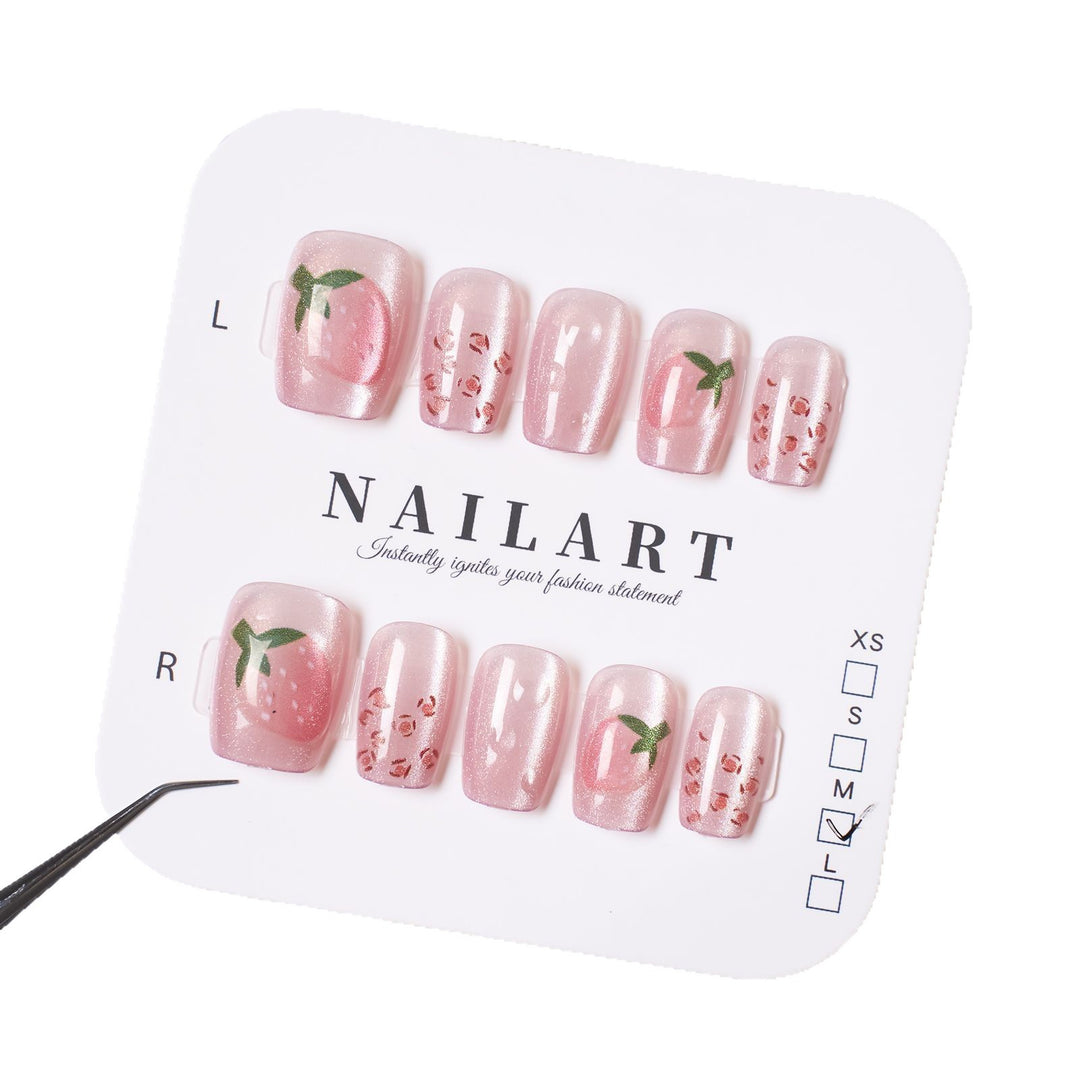 Artisanal Press-On Nail Set with Floral and Fruit Designs Kalsten