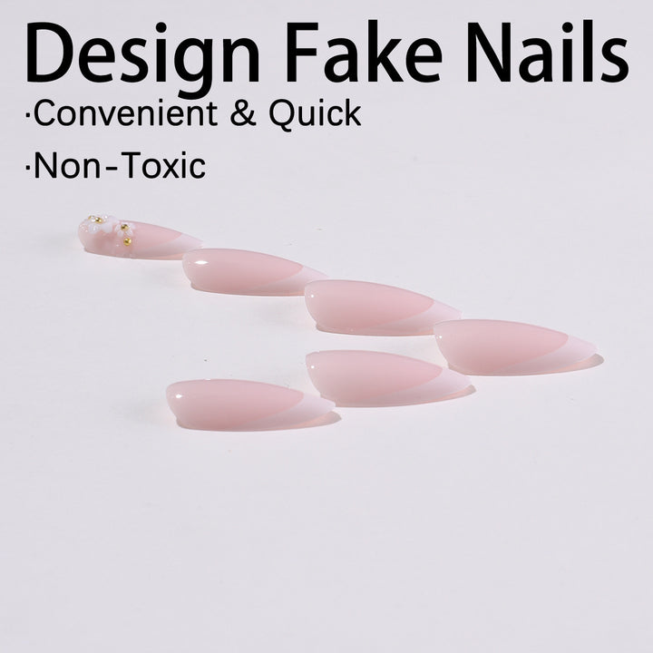 Artificial nail set with elegant floral accents and glitter Kalsten