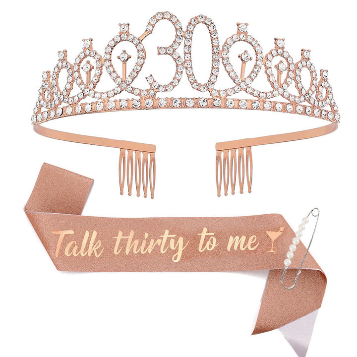 Ladies Sparkling Tiara with personalized 80th Birthday Inscription Kalsten