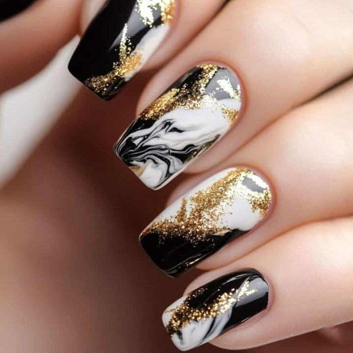 Elegant Marble-Effect Nail Art Extensions Kalsten