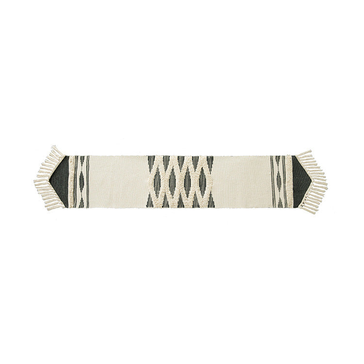 Woven Boho table runner with fringes and textured cotton look Kalsten