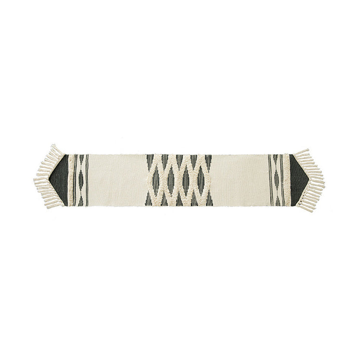 Woven Boho table runner with fringes and textured cotton look Kalsten