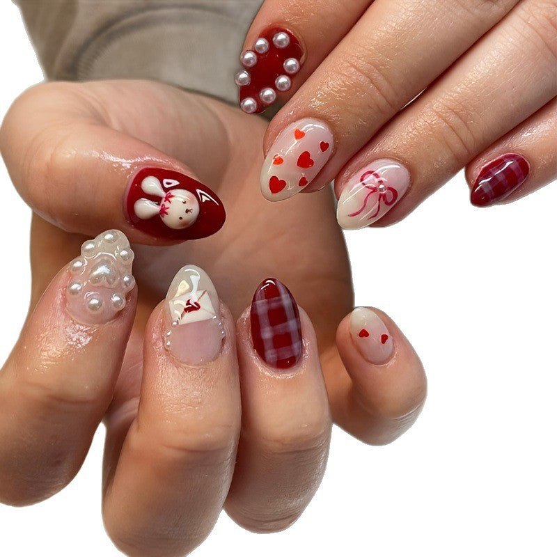 Creative nail art set with cute bunny and heart designs Kalsten