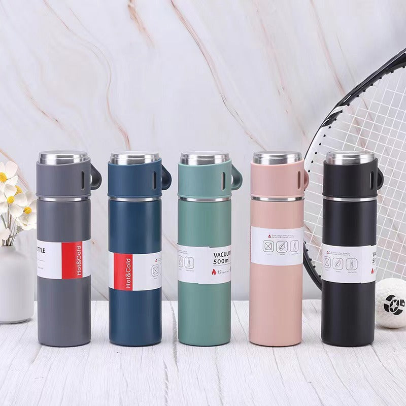 Women’s stainless steel vacuum flask with two accompanying cups Kalsten