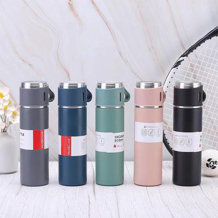 Women’s stainless steel vacuum flask with two accompanying cups Kalsten