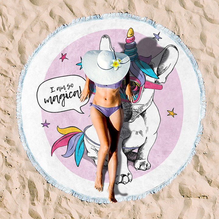 round beach towel with cheerful palm motif Kalsten