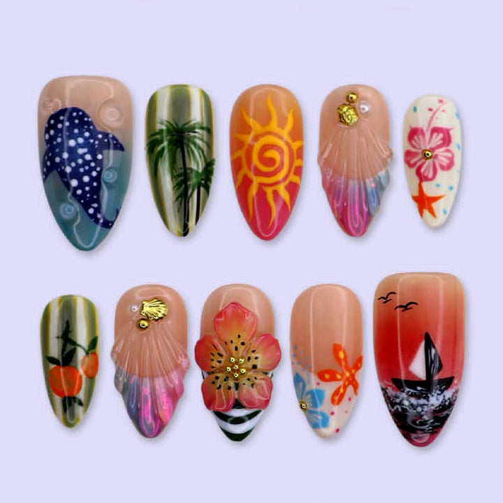 Creative acrylic nail set with maritime motifs Kalsten