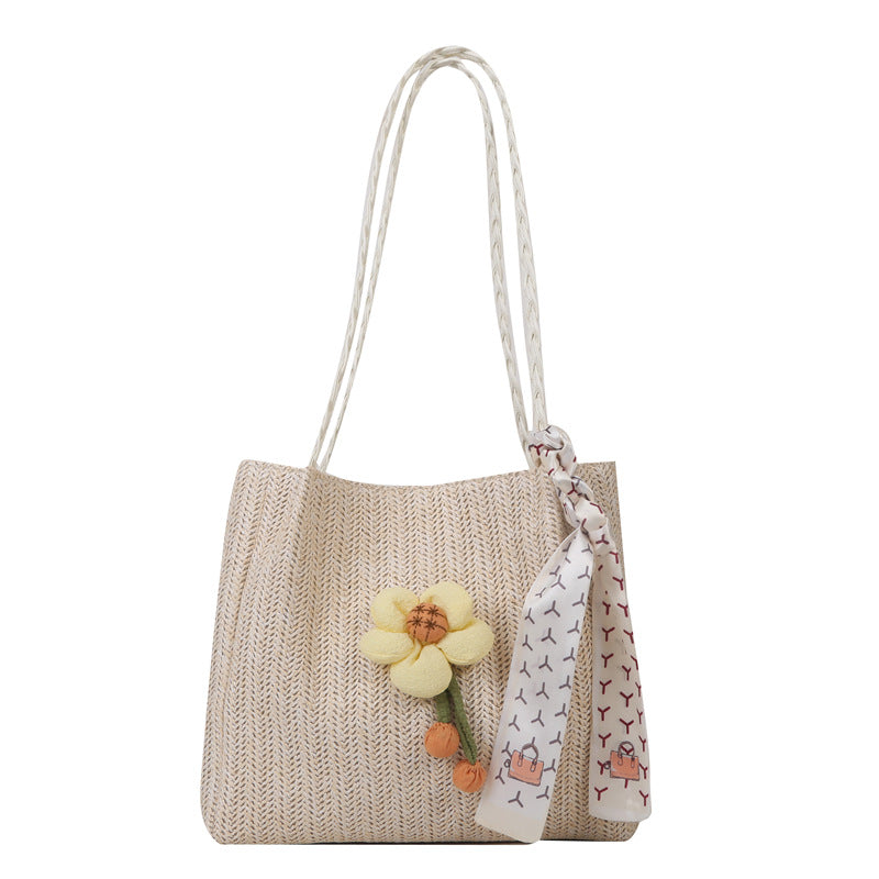 Floral Embellished Straw Tote Bag