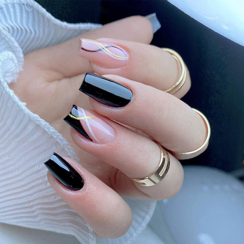 Artistic Press-On Nail Set with Modern Geometric Designs Kalsten