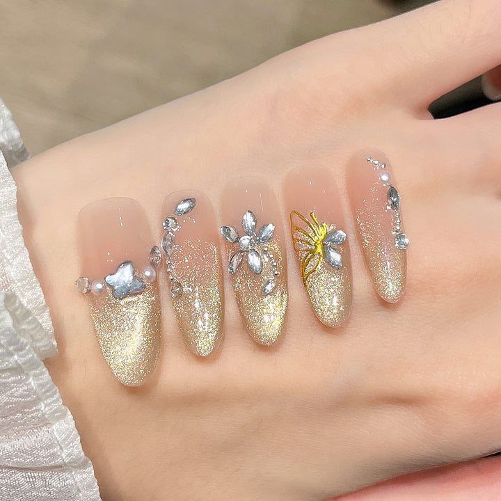 Decorative Press-On Nails with Gem Accents Kalsten