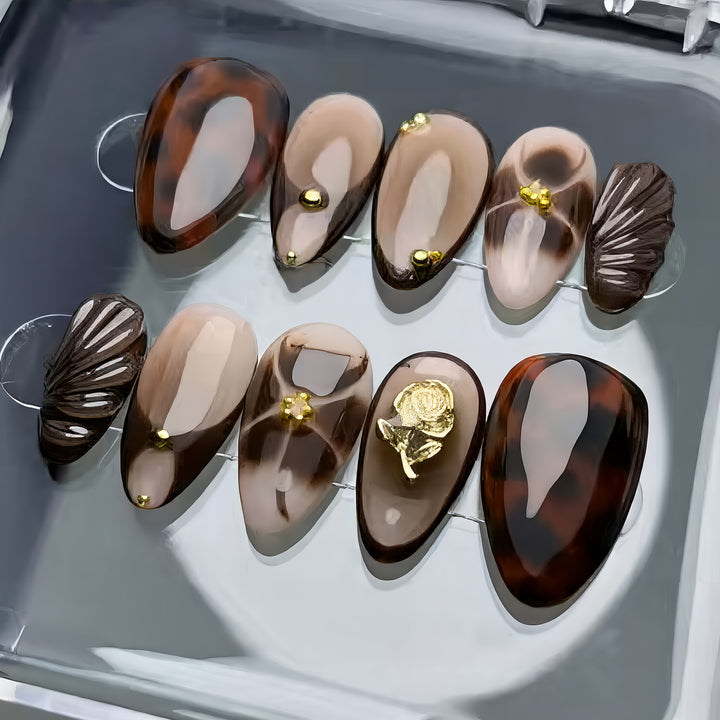 Artistic Tortoiseshell Press-On Nail Art Set Kalsten
