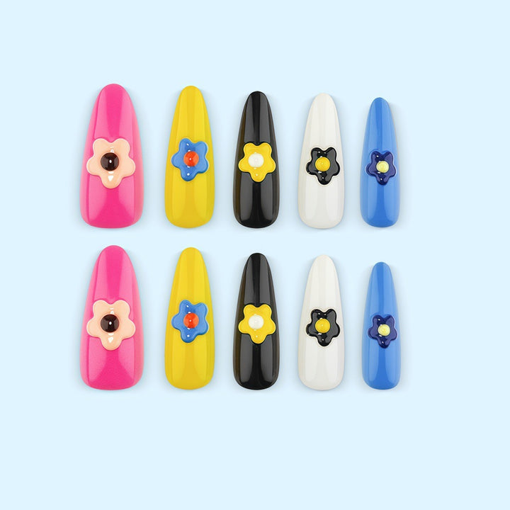 Artificial nail set with colorful flower designs Kalsten
