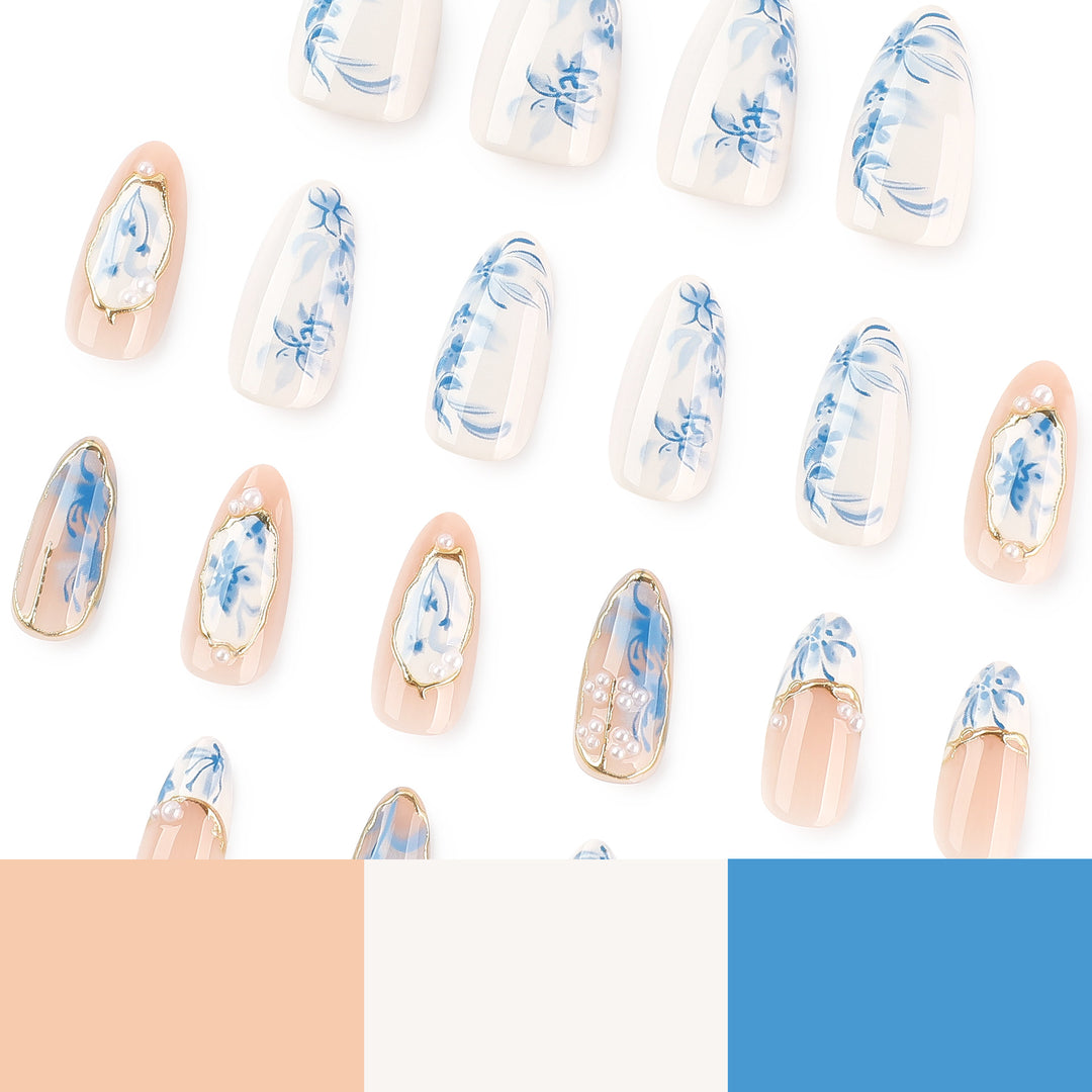 Elegant Artificial Nail Design with Floral Pattern Kalsten