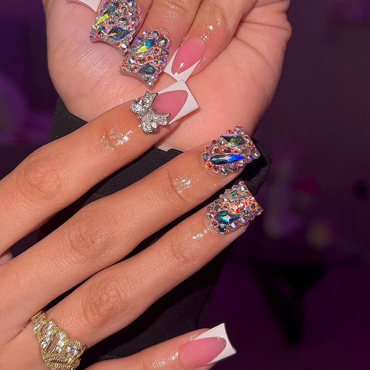 Elegant Gel Nails with Glitter Stone Kalsten
