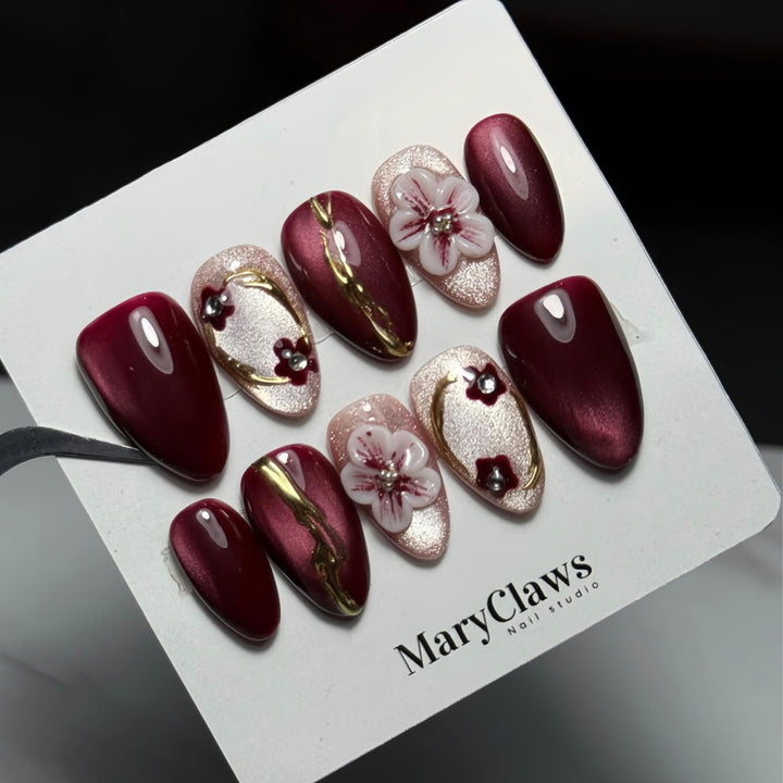 Artistic Floral Embellished Press-On Nail Set Kalsten