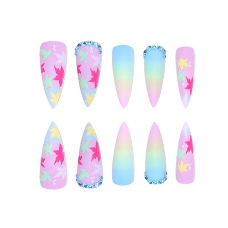 Floral Leaf-Designed Stiletto Press-On Nails Kalsten