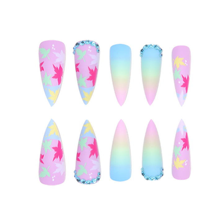 Floral Leaf-Designed Stiletto Press-On Nails Kalsten