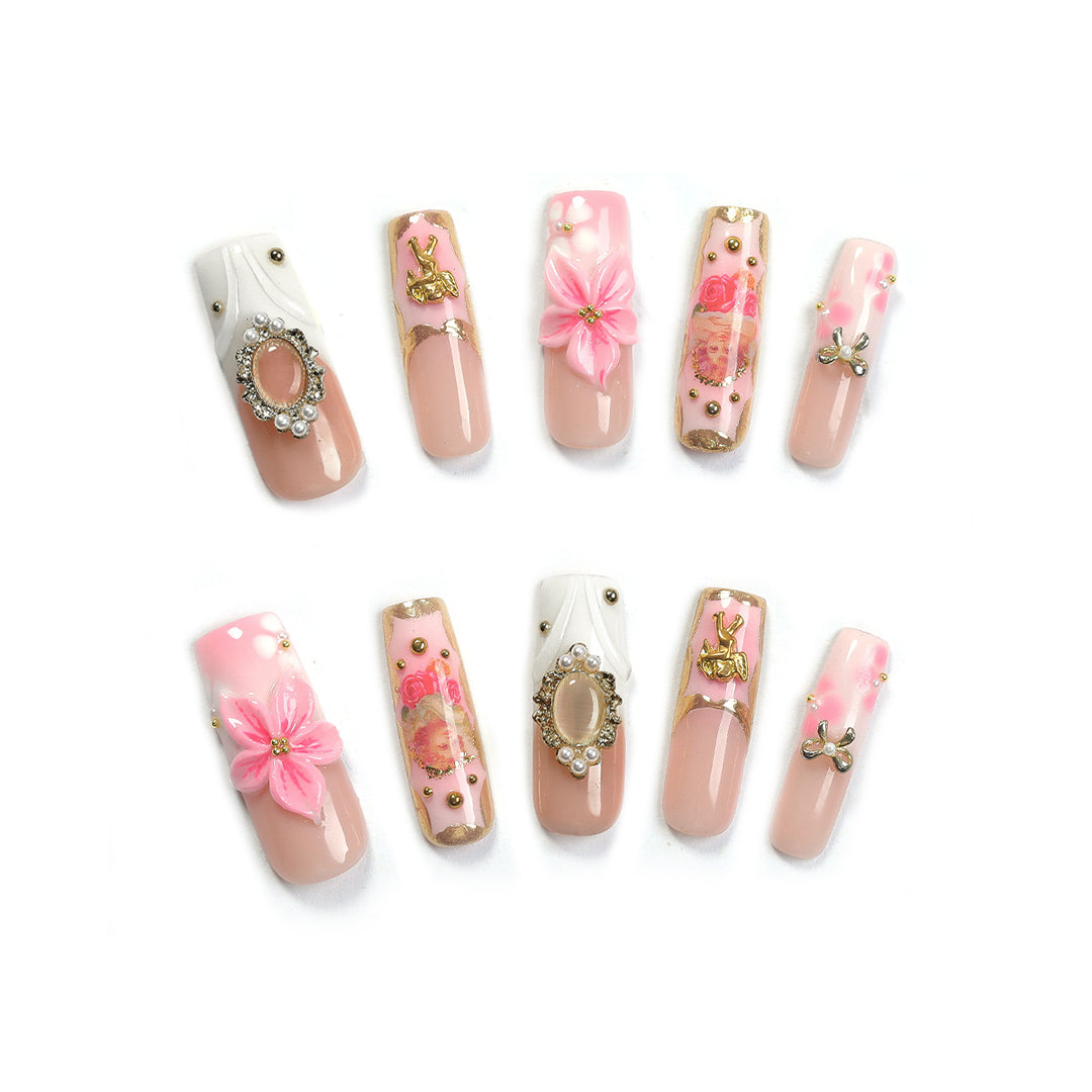 Creative nail art set with blooming decorations and glitter accents Kalsten