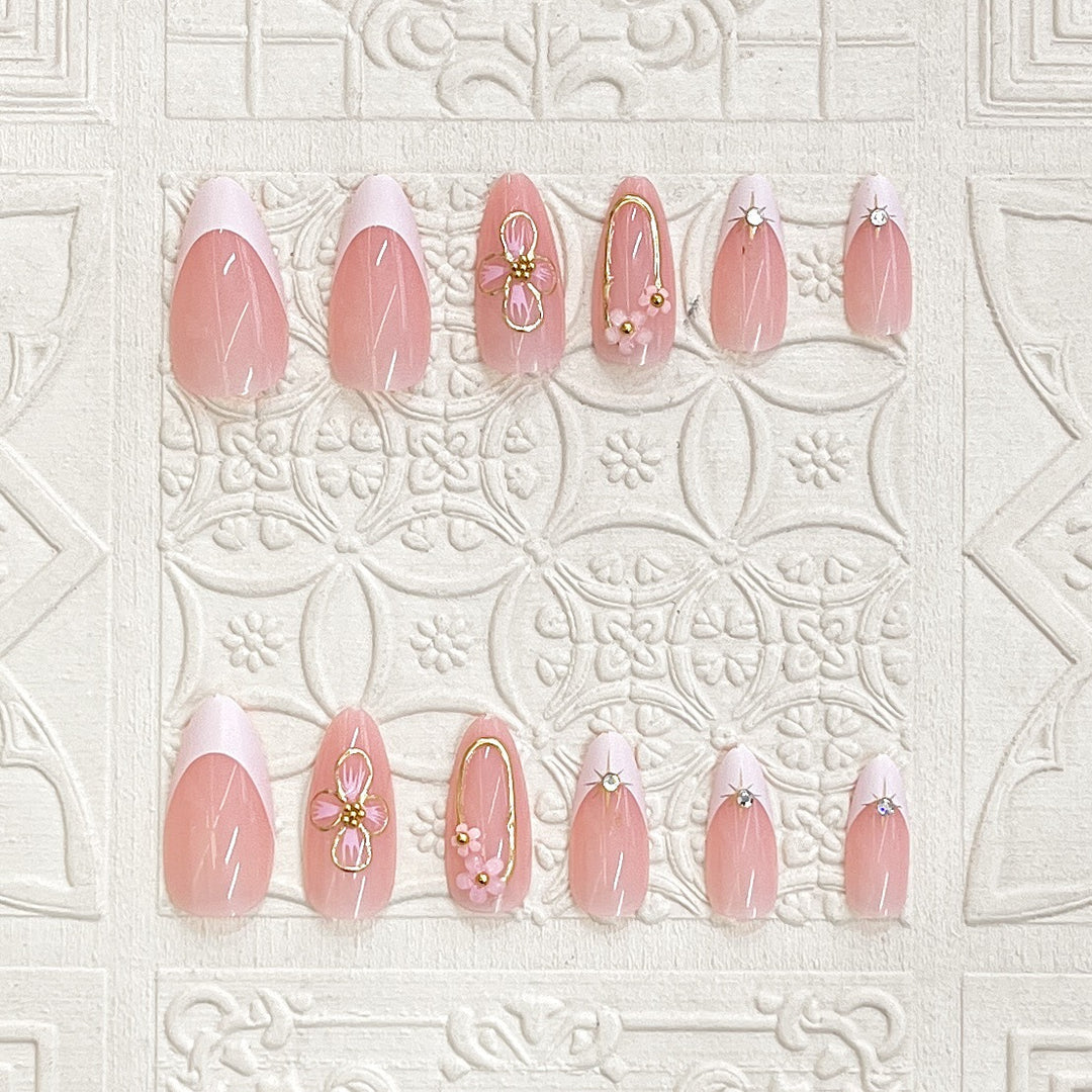 Elegant Press-On Nail Art Set with Floral Accents Kalsten