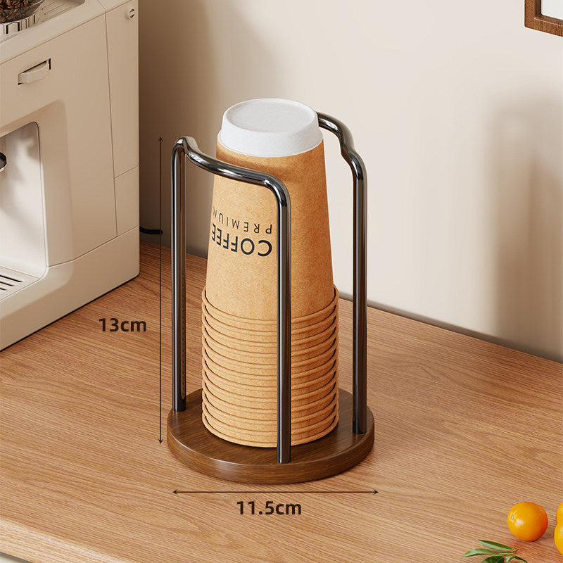 Countertop Paper Cup Dispenser with Wooden Base and Metal Frame