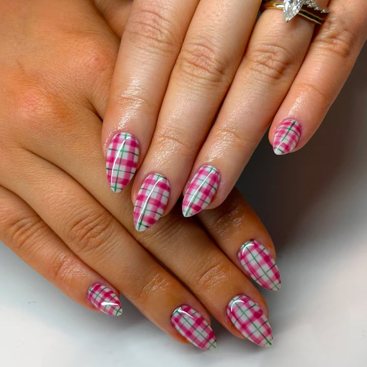 Trendy Checkered Pattern Artificial Nails Kalsten