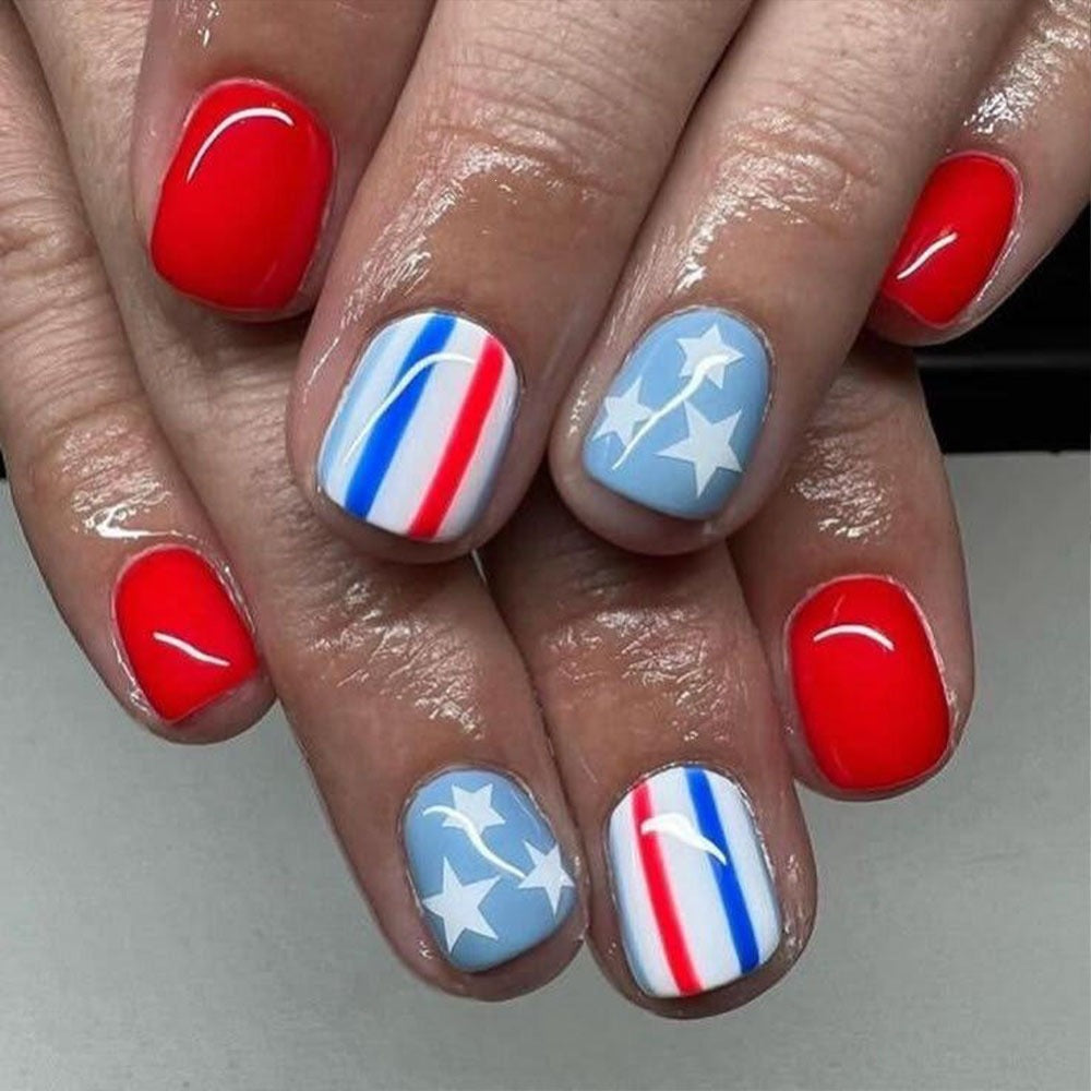 Creative Nail Design Set with Star and Stripe Motifs Kalsten