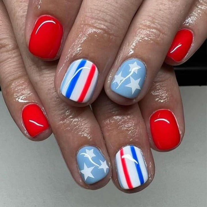 Creative Nail Design Set with Star and Stripe Motifs Kalsten