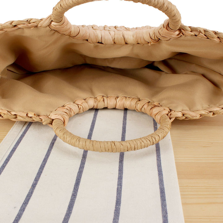Handbag Made of Braided Natural Material with Elegant Round Handle Kalsten